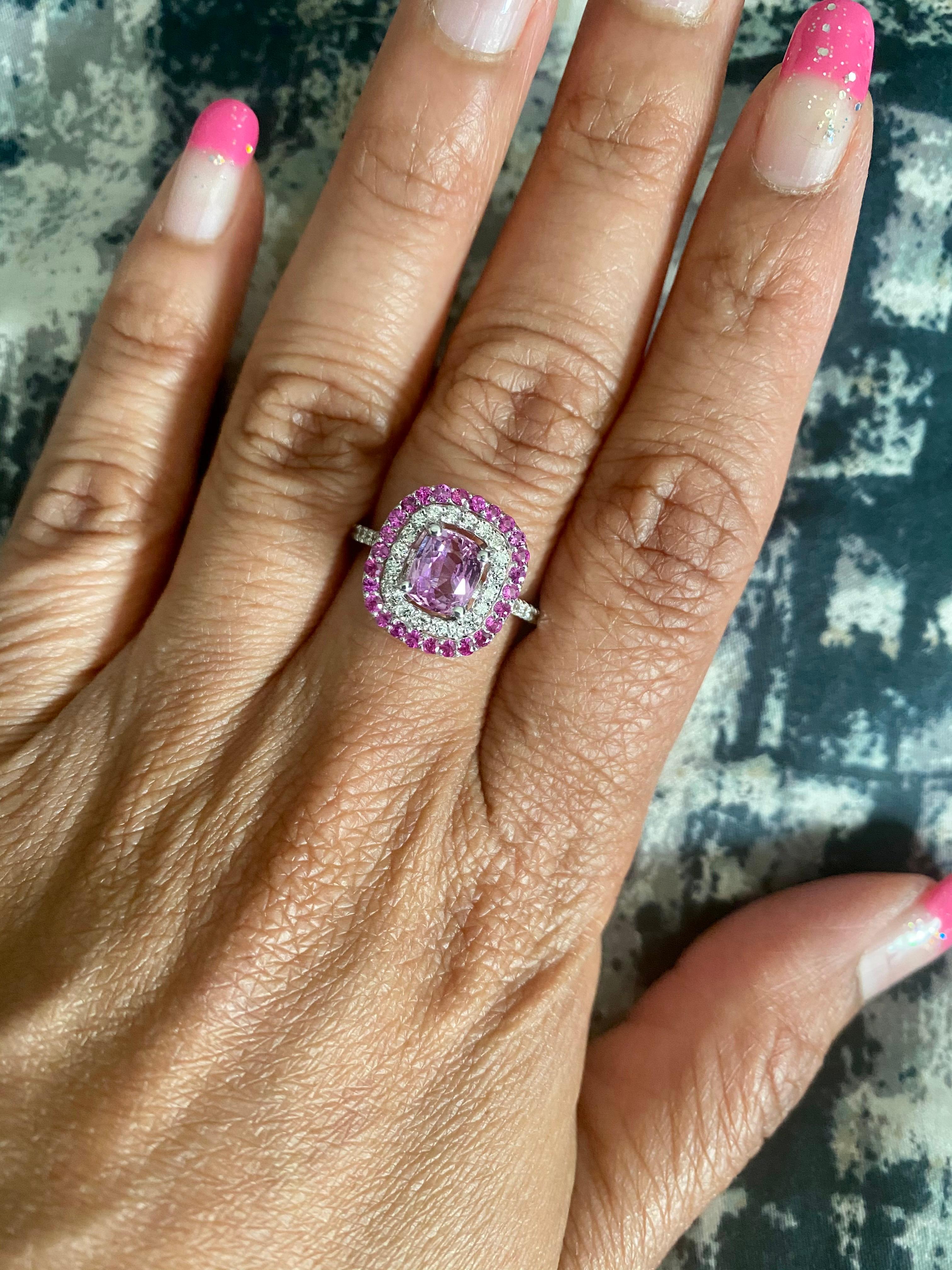 2.32 Carat Cushion Cut Pink Sapphire Diamond 18 Karat White Gold Engagement Ring 4
