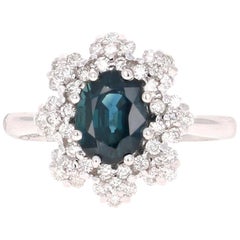 2.32 Carat Sapphire Diamond 18 Karat White Gold Cluster Ring