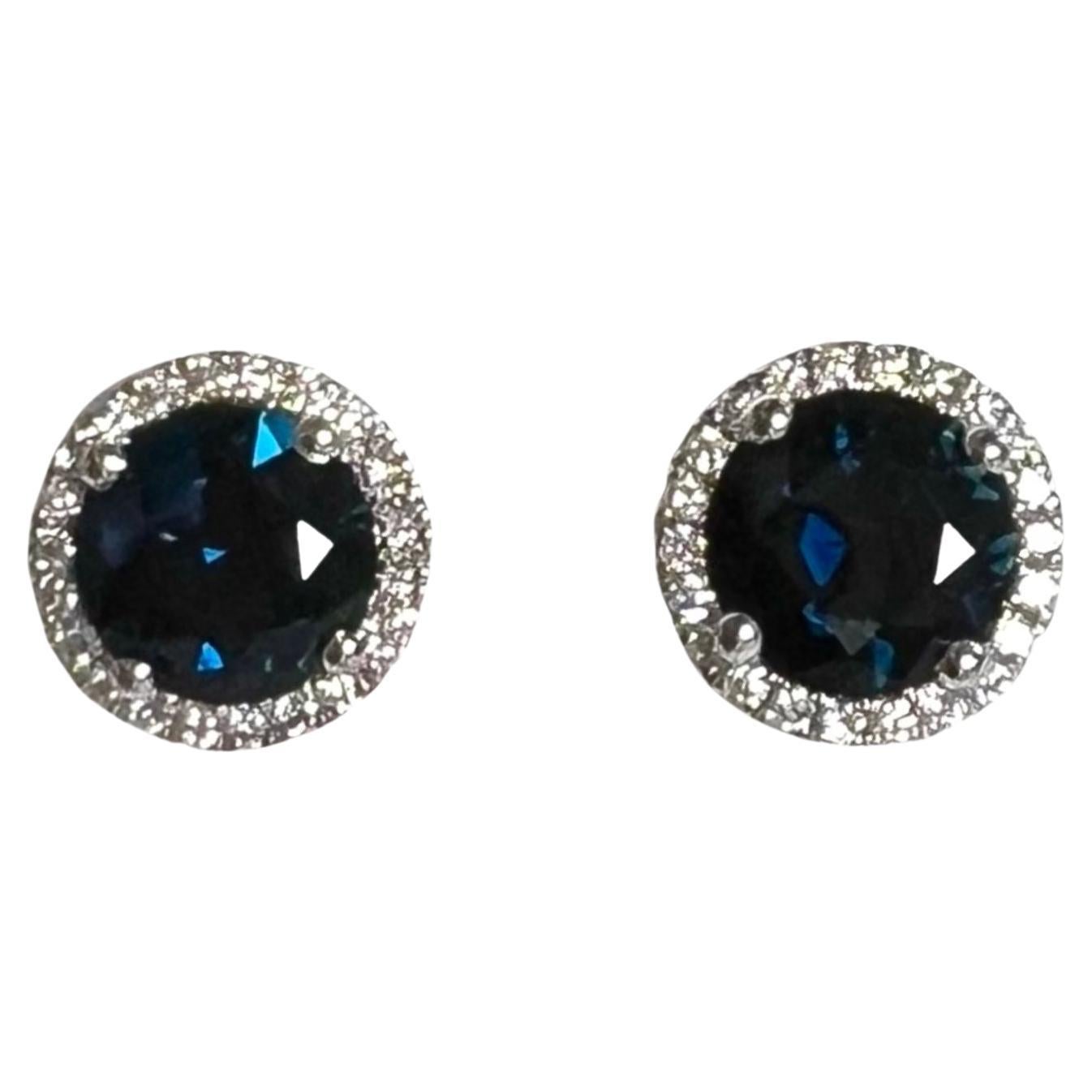 2.32 Carat Sapphire Jacket Halo Studs 6.5 MM 18K White Gold For Sale