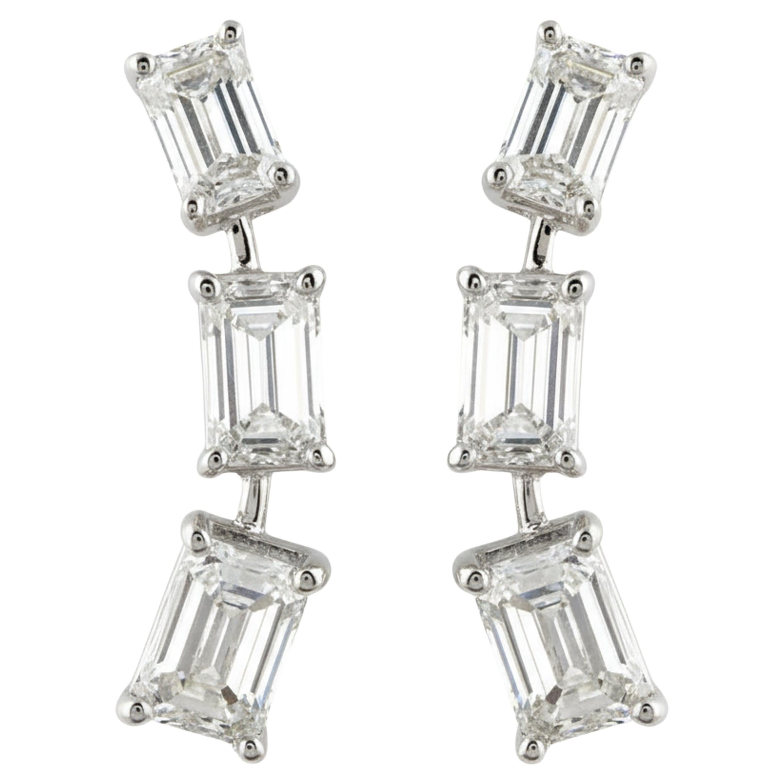 2.32 Carat SI Clarity HI Color Emerald Cut Diamond Earrings 18 Karat White Gold