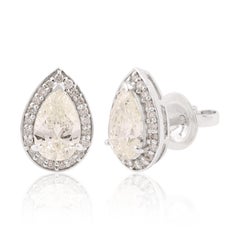 2.32 Carat SI Clarity HI Color Solitaire Pear Diamond Earrings 18k White Gold