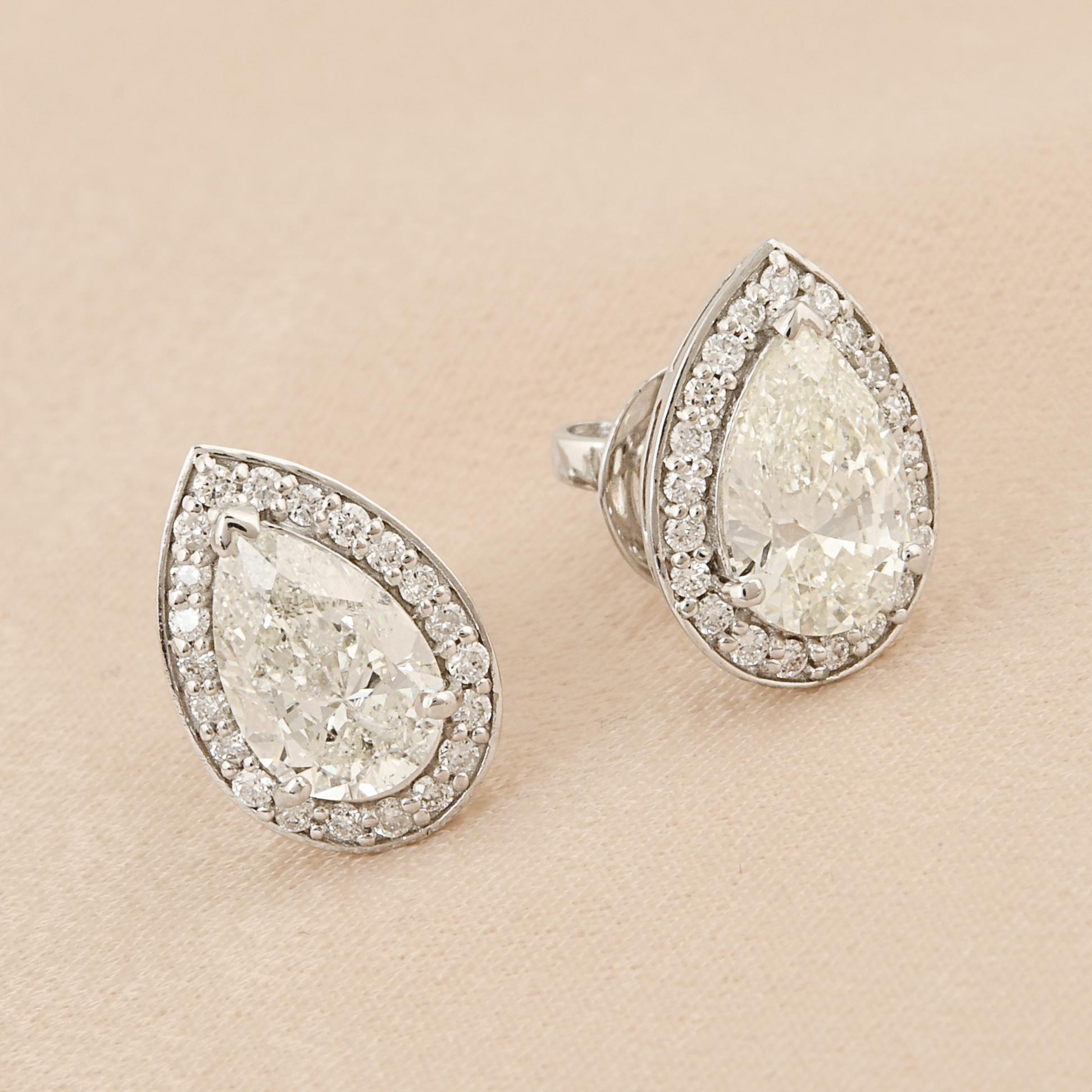 2.32 Karat SI Reinheit HI Farbe Solitär Birnendiamant-Ohrringe 18k Weißgold (Moderne) im Angebot