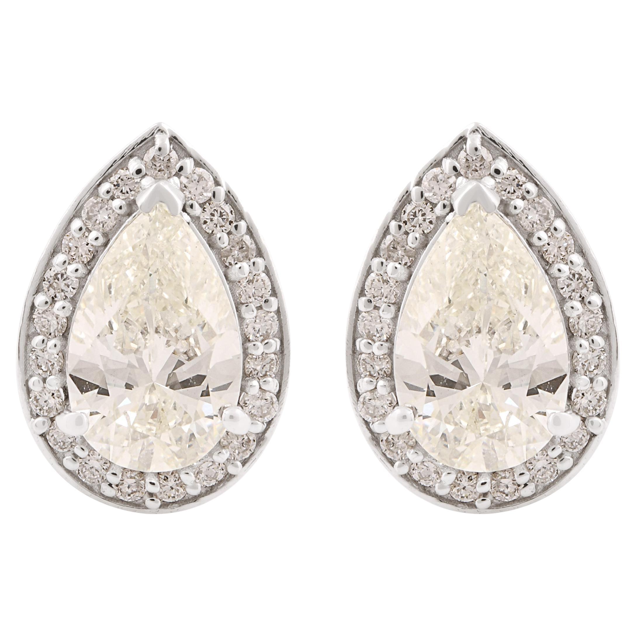 2,32 quilates SI Claridad HI Color Solitario Pendientes Diamante Pera Oro Blanco 18k