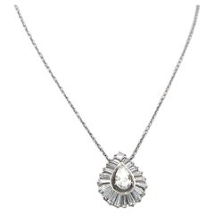 2.32 Carat Tapered Baguette Pear and Asscher Cut Diamond 14K WG Pendant Necklace