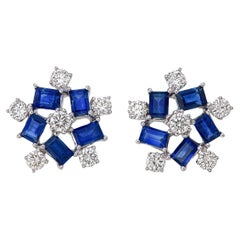 Pendientes de zafiro azul talla baguette de 2,32 quilates con diamantes en oro blanco de 18 quilates