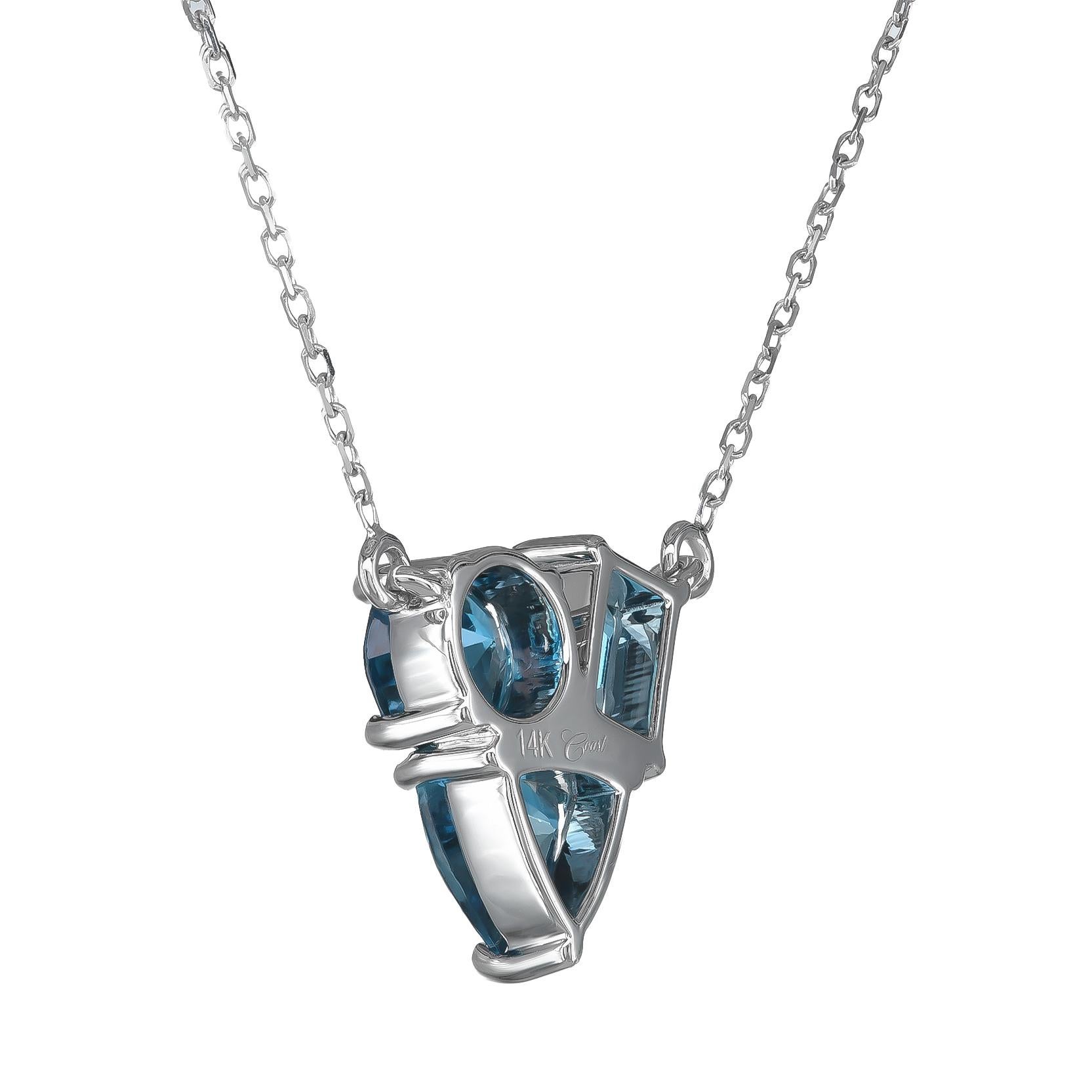Mixed Cut Natural London Blue Topaz Gemstones 2.32 carats set in 14K White Gold Pendant For Sale