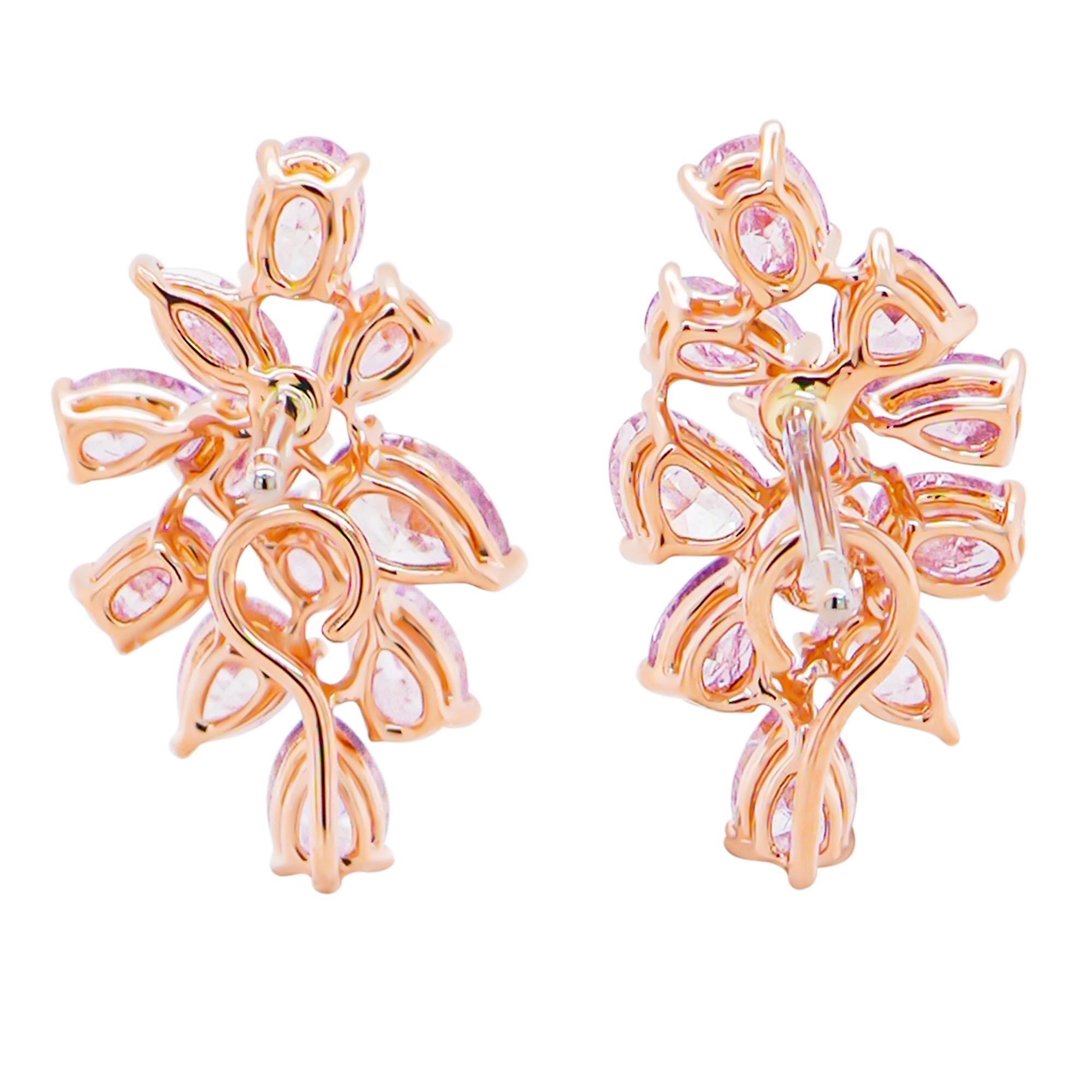 Art Nouveau 2.32 Carats Intense Pink Diamond Cluster Stud Earring 18K For Sale