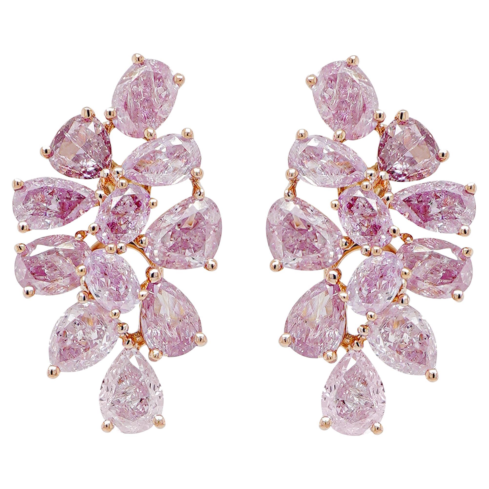 2.32 Carats Intense Pink Diamond Cluster Stud Earring 18K For Sale