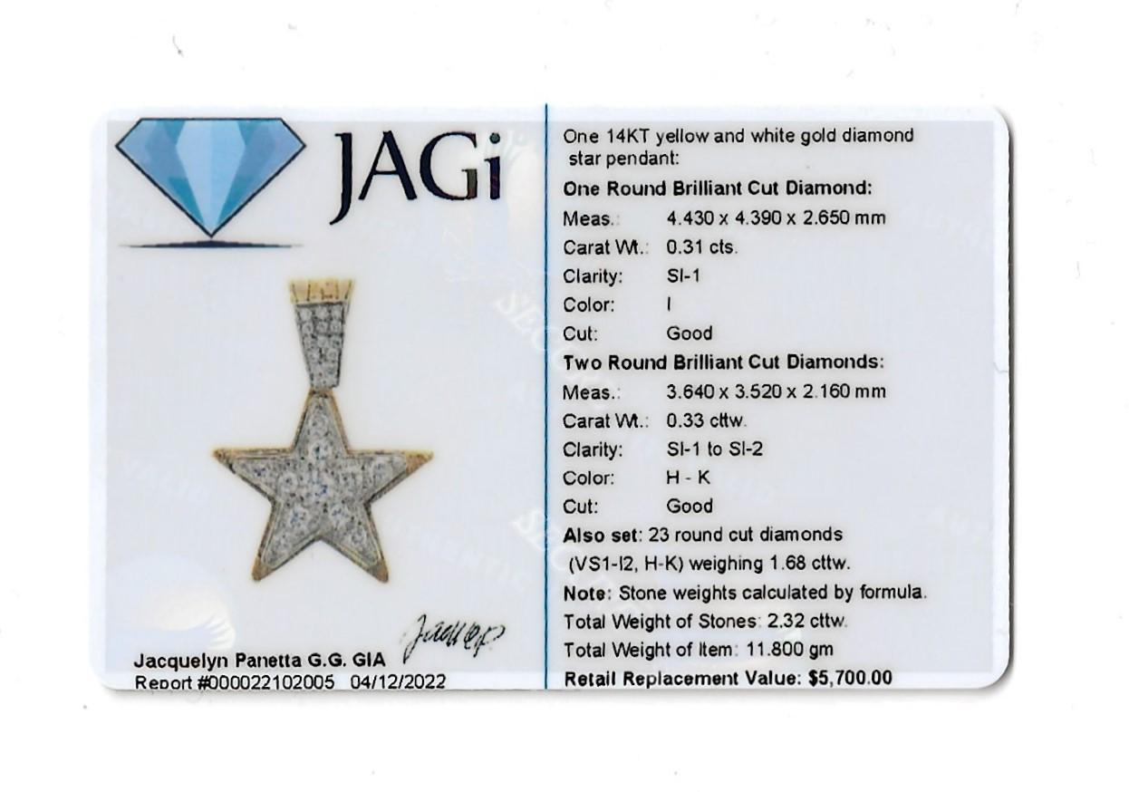 2.32 Carats Total Round Diamond Star Pendant in 14 Karat Yellow and White Gold For Sale 2