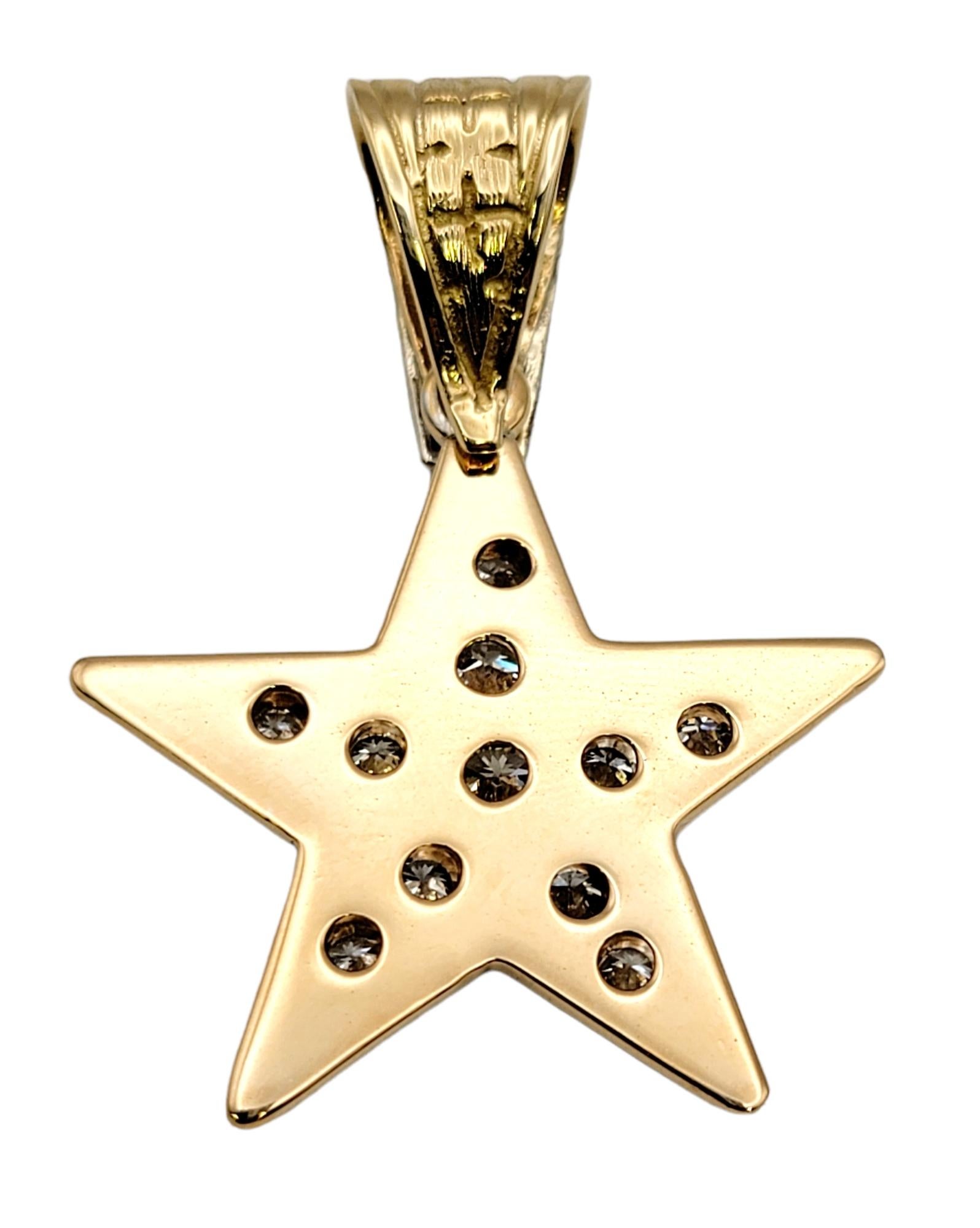 Contemporary 2.32 Carats Total Round Diamond Star Pendant in 14 Karat Yellow and White Gold For Sale