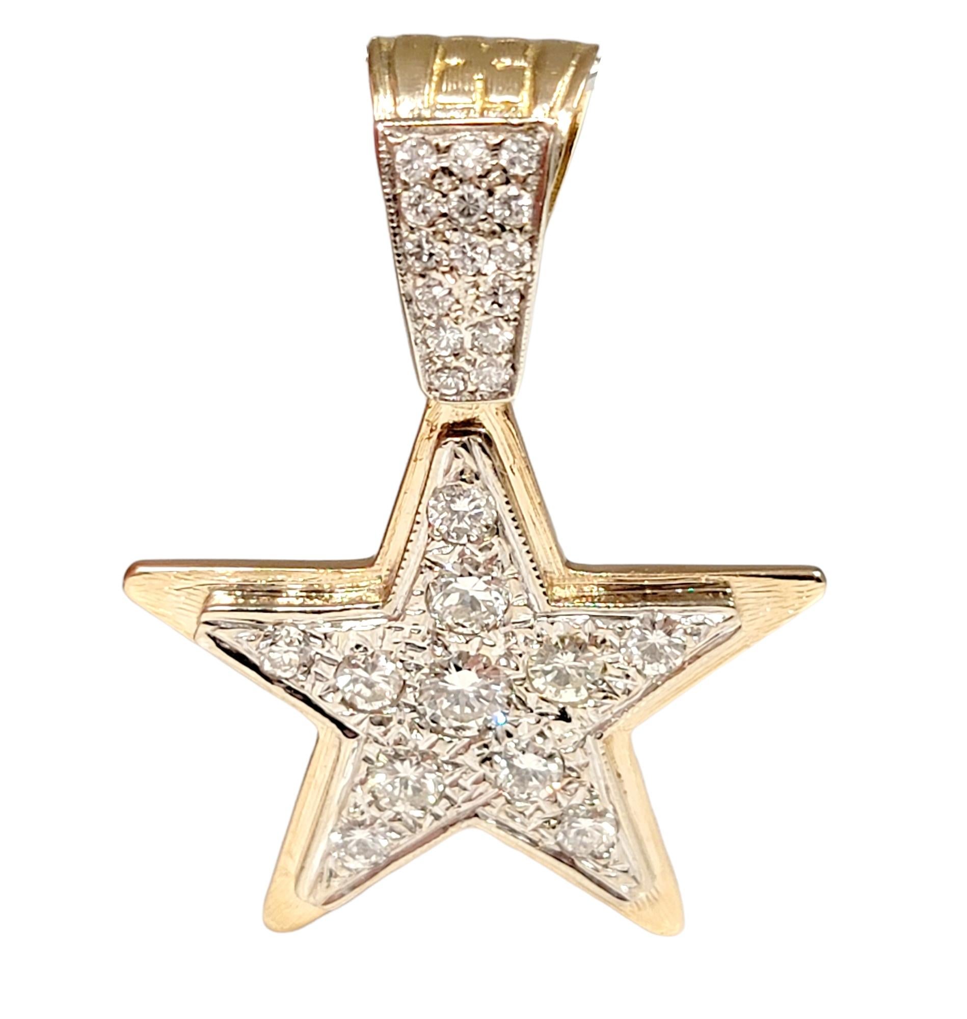Women's 2.32 Carats Total Round Diamond Star Pendant in 14 Karat Yellow and White Gold For Sale