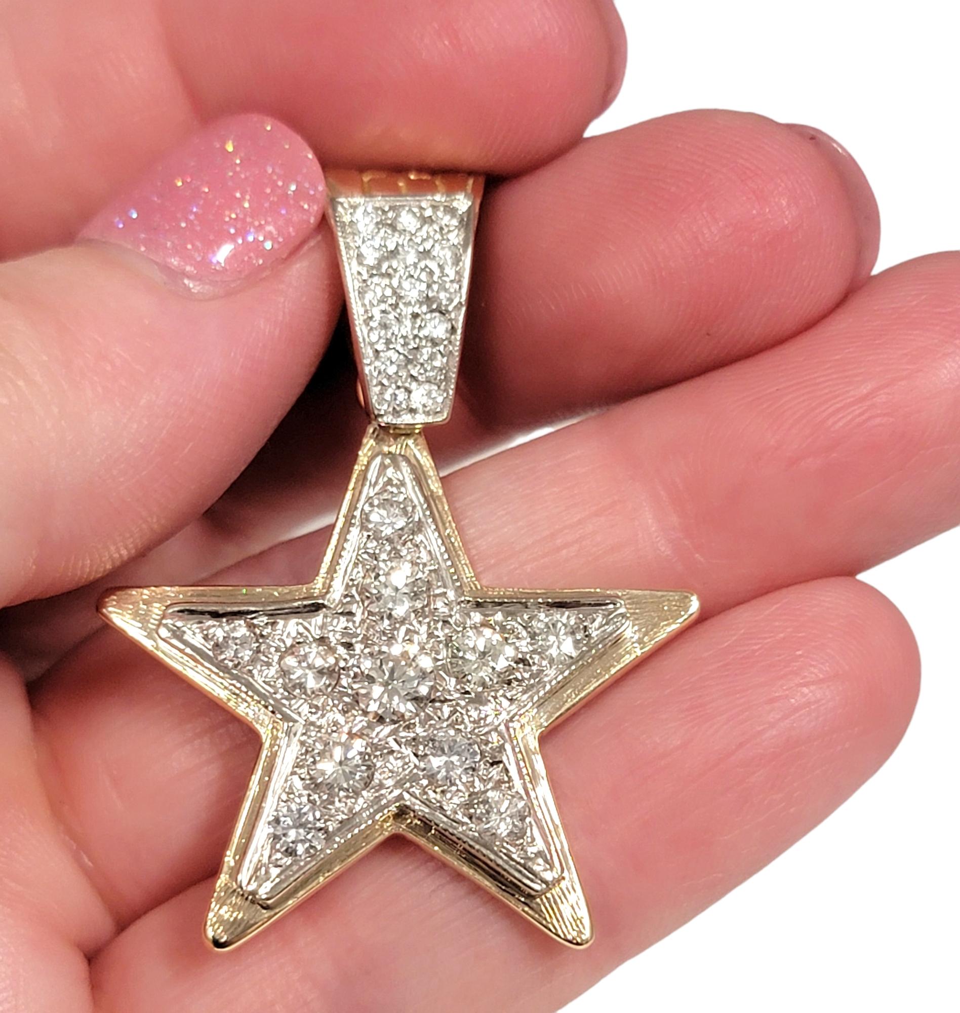 2.32 Carats Total Round Diamond Star Pendant in 14 Karat Yellow and White Gold For Sale 1