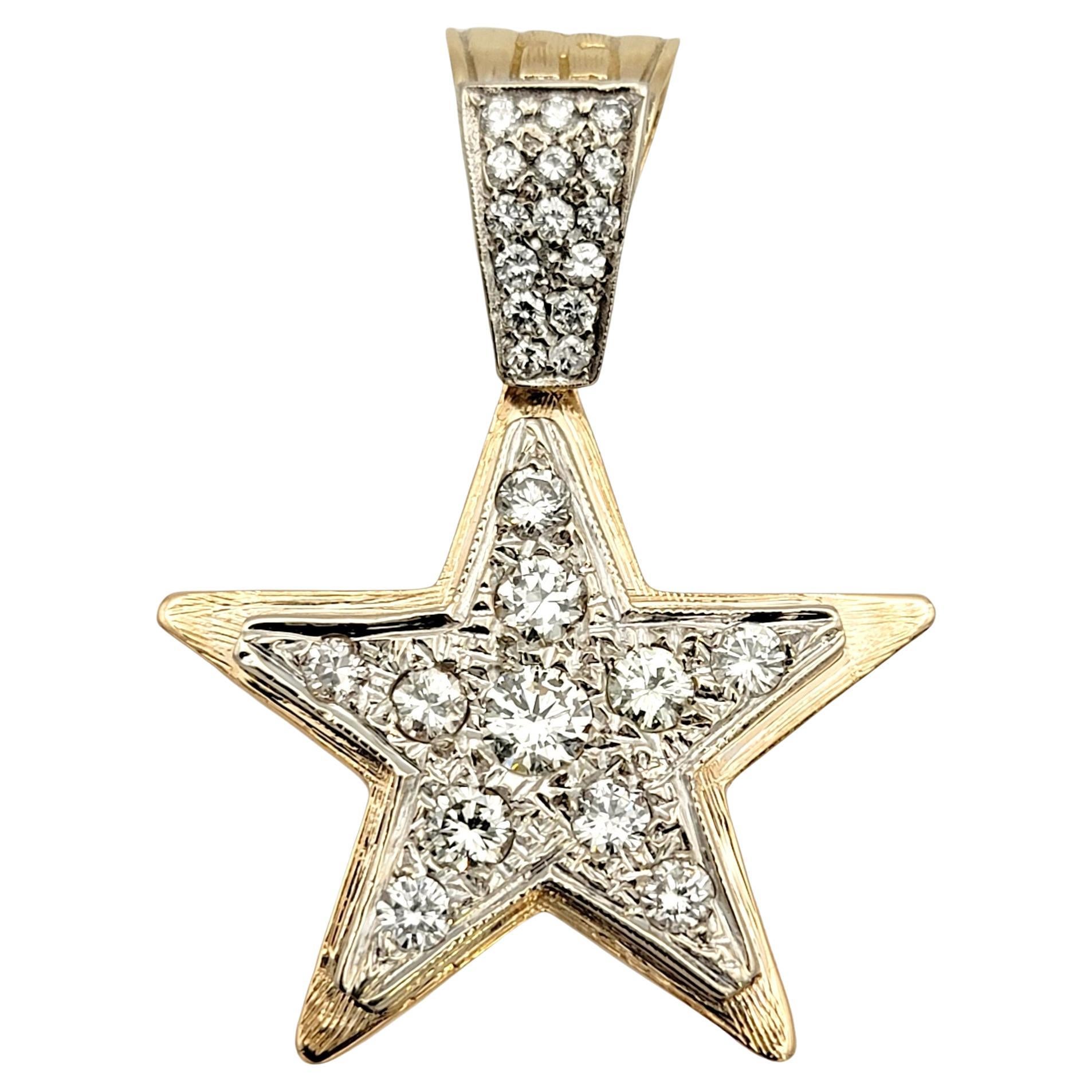 2.32 Carats Total Round Diamond Star Pendant in 14 Karat Yellow and White Gold For Sale