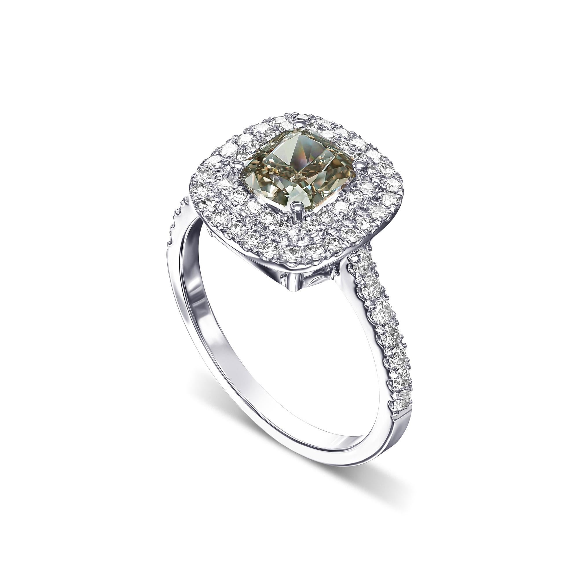 Art Deco NO RESERVE - 2.32cttw Fancy Diamond Halo, 14 Karat White Gold Ring