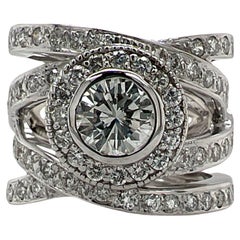 2.32 CTW Round Brilliant Diamond Bezel 14K White Gold Wide Crossover Band Ring