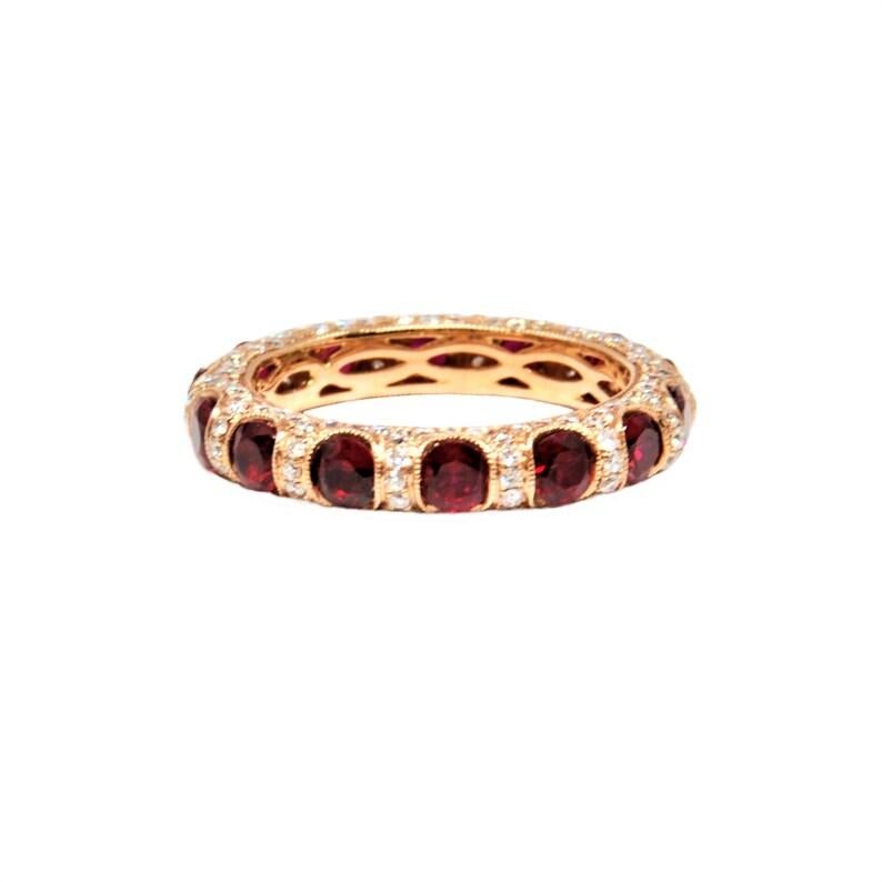 Round Cut 3.51 ct Ruby & Diamond Eternity Band For Sale