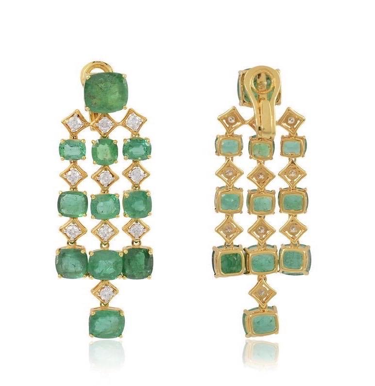 These exquisite earrings are handcrafted in 14-karat gold. It is set in 23.20 carats emerald and 1.50 carats of sparkling diamonds. 

FOLLOW MEGHNA JEWELS storefront to view the latest collection & exclusive pieces. Meghna Jewels is proudly rated as