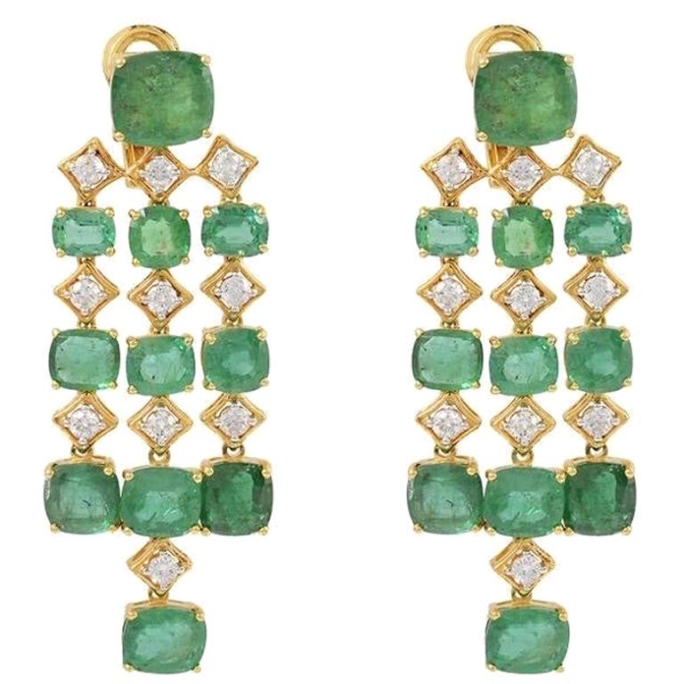 Chandelier-Ohrringe aus 14 Karat Gold mit 23,20 Karat Smaragd und Diamant