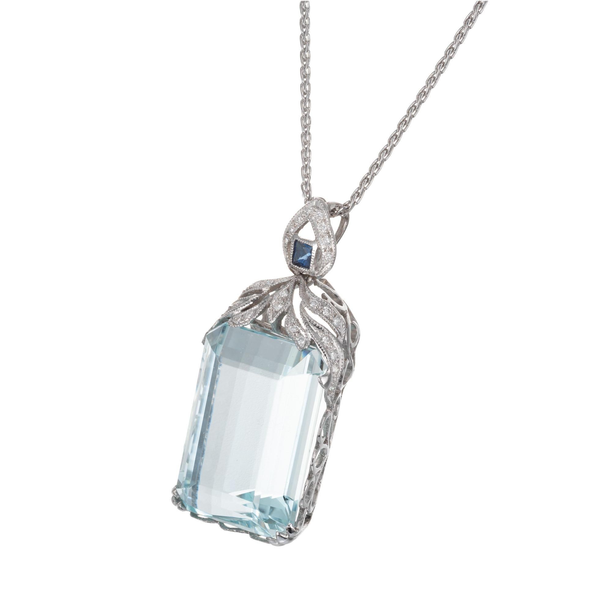 23.20 Quilates Collar Colgante Zafiro Corte Francés Aguamarina Diamante Platino Corte redondo en venta