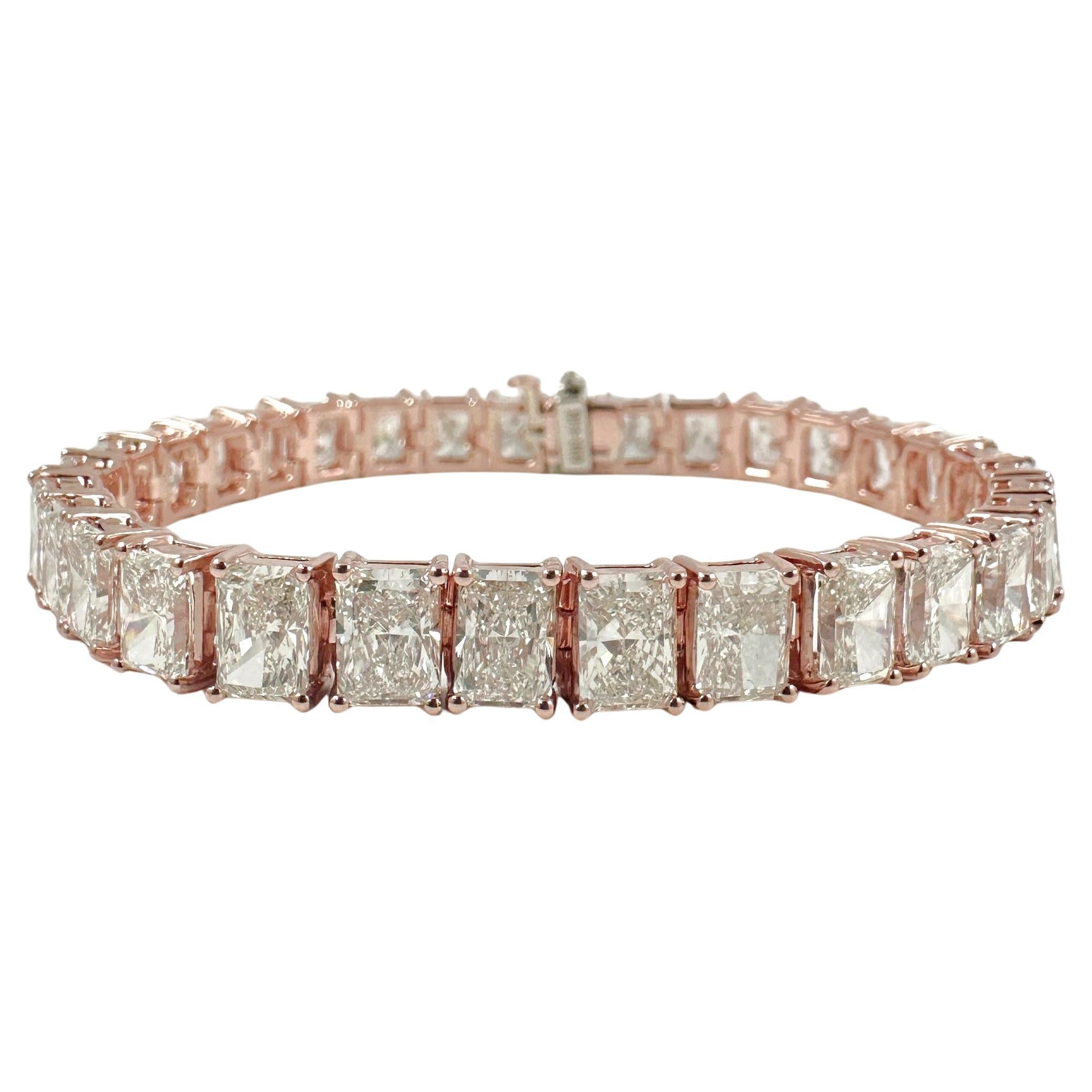 Bracciale tennis con diamanti taglio radiante da 23,20 carati in oro rosa 14K in vendita