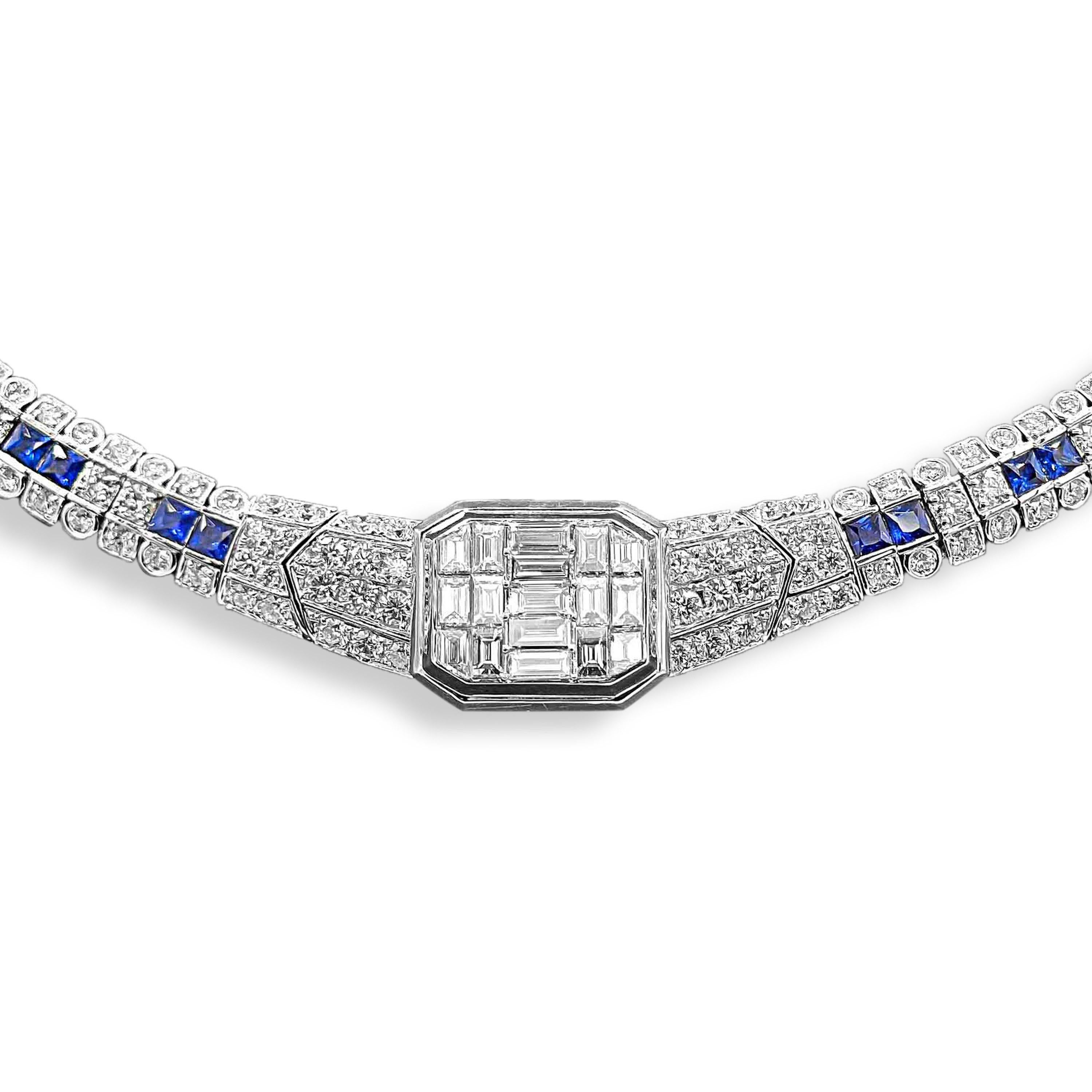 23.21 Carat Sapphire and Diamond White Gold Necklace In New Condition For Sale In New York, NY