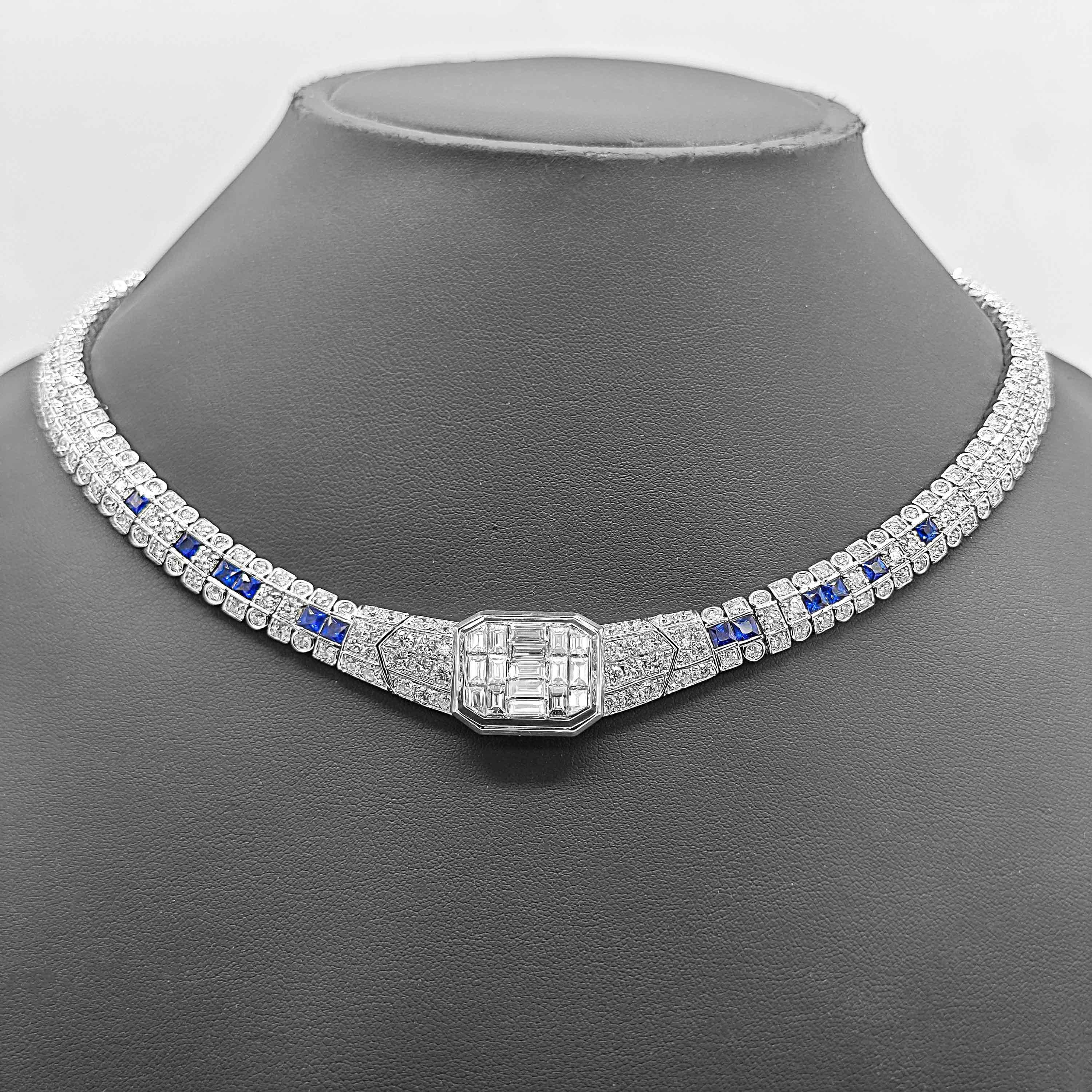 Women's 23.21 Carat Sapphire and Diamond White Gold Necklace For Sale