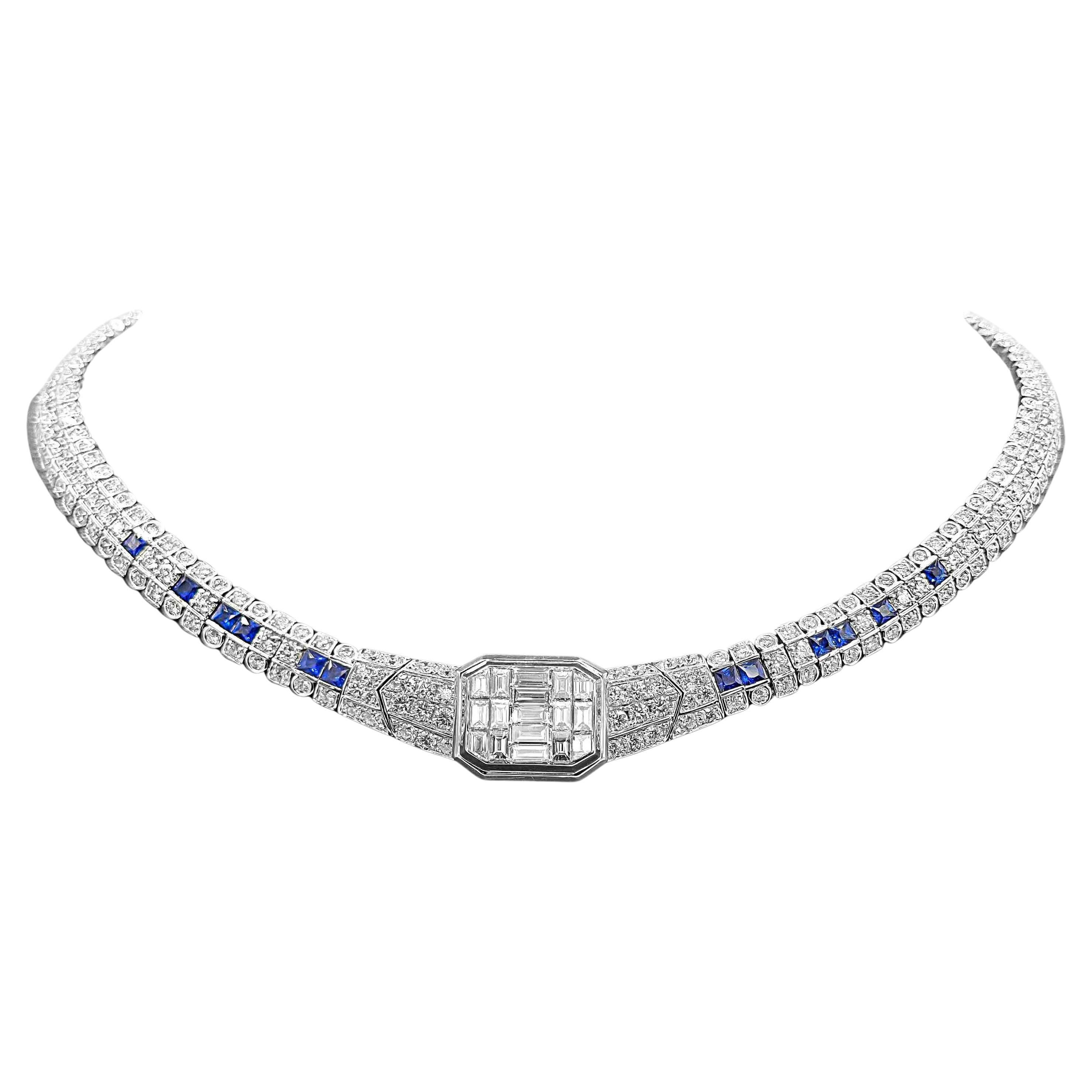 23.21 Carat Sapphire and Diamond White Gold Necklace For Sale