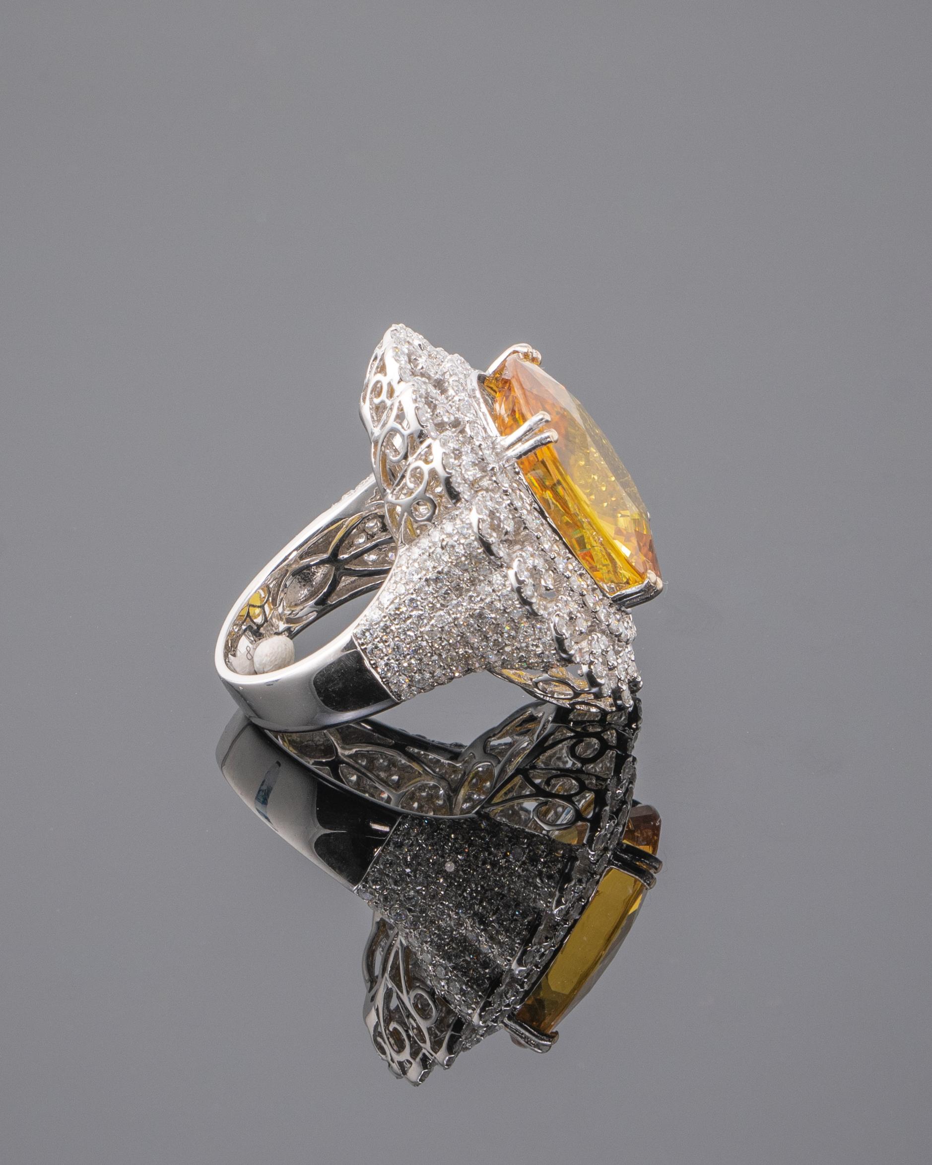 Modern 23.21 Carat Yellow Sapphire and Diamond Cocktail Ring For Sale