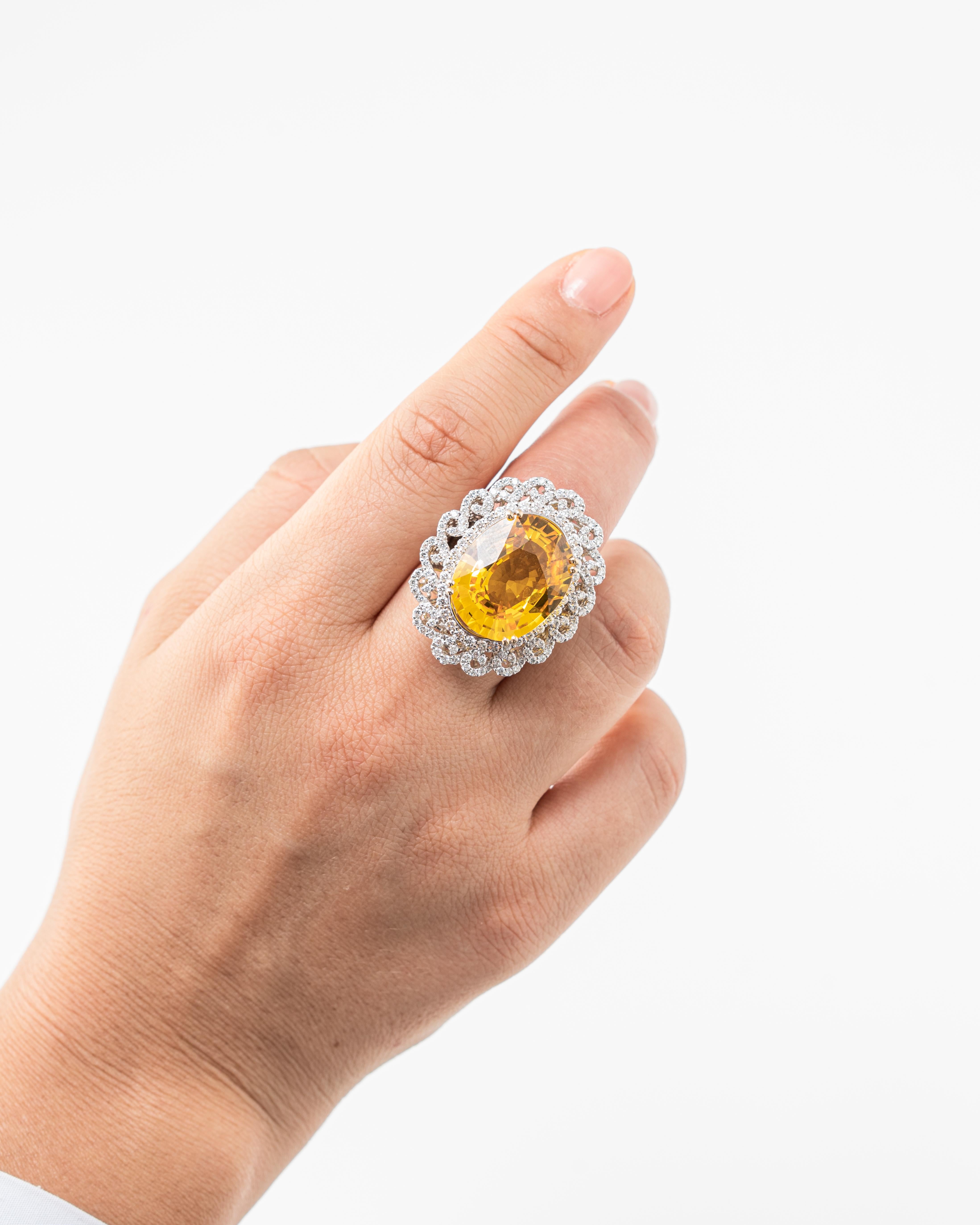 23.21 Carat Yellow Sapphire and Diamond Cocktail Ring For Sale 2