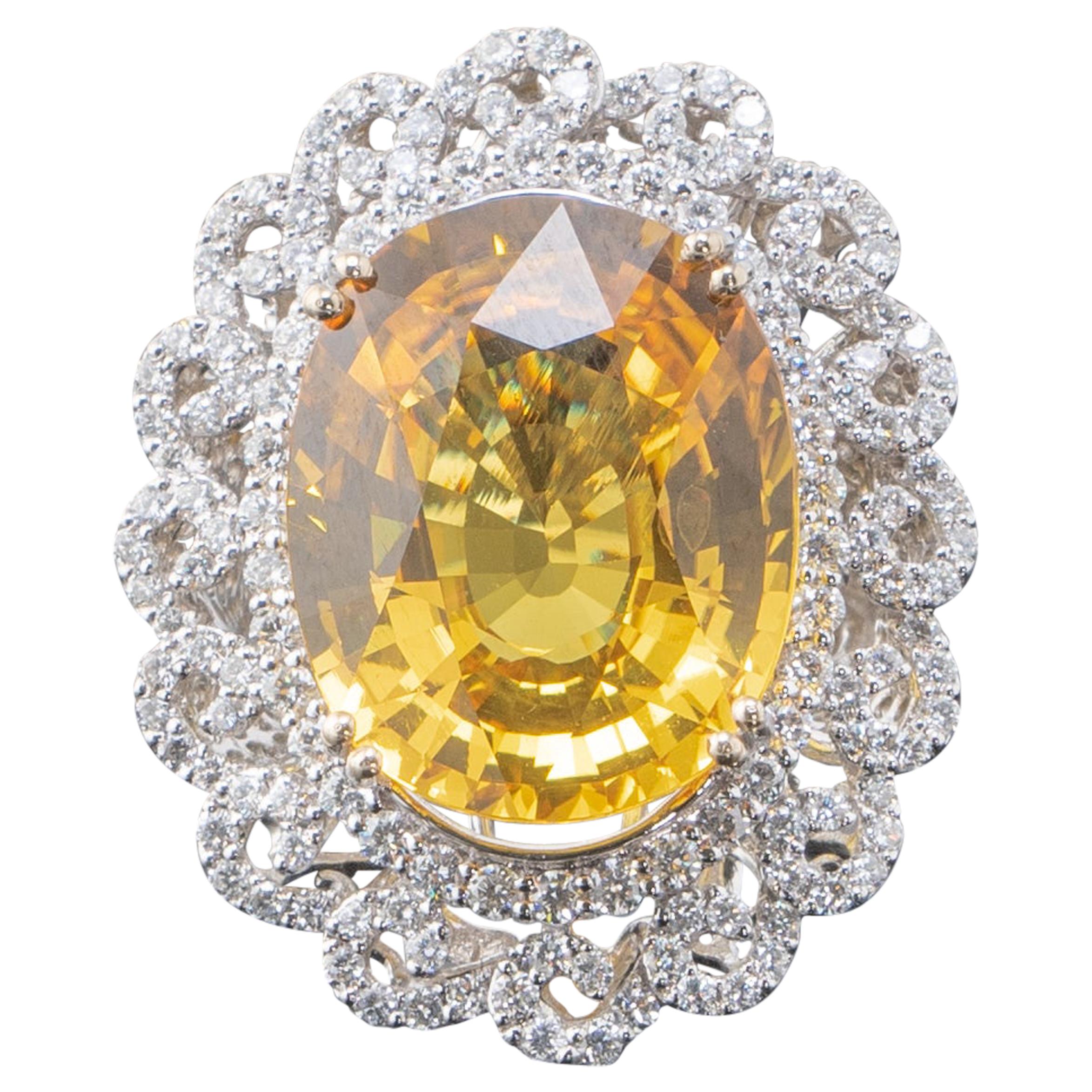 23.21 Carat Yellow Sapphire and Diamond Cocktail Ring For Sale