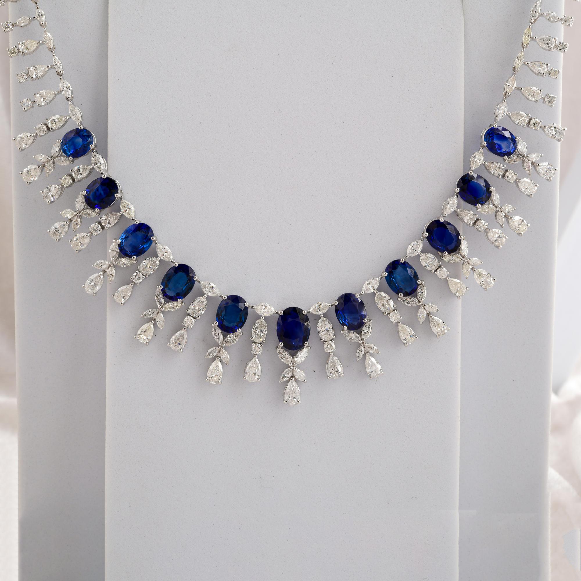 23,24 Karat Blauer Saphir 17,57 Karat Diamant 14k Weißgold Hochzeitskette Halskette Damen im Angebot