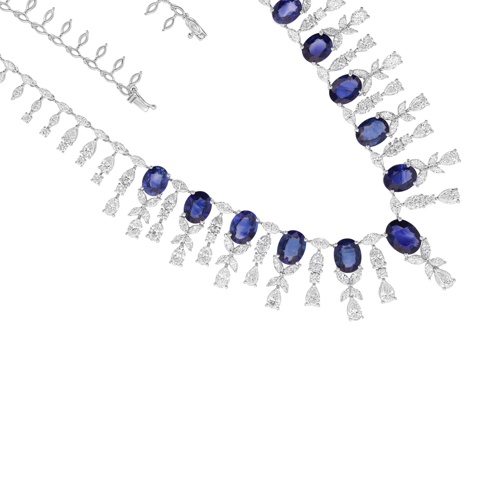 23,24 Karat Blauer Saphir 17,57 Karat Diamant 14k Weißgold Hochzeitskette Halskette im Angebot 2