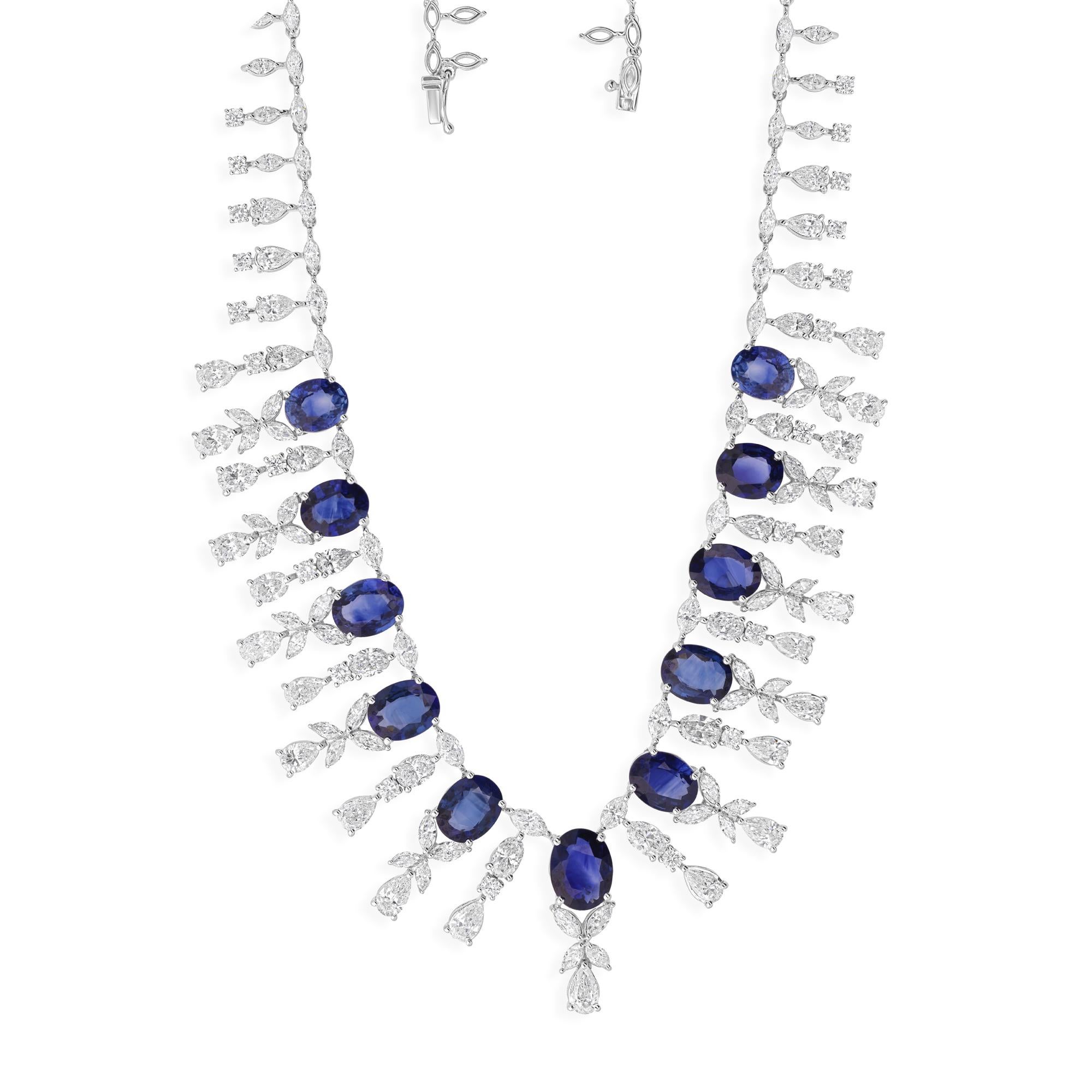 23,24 Karat Blauer Saphir 17,57 Karat Diamant 14k Weißgold Hochzeitskette Halskette im Angebot 3