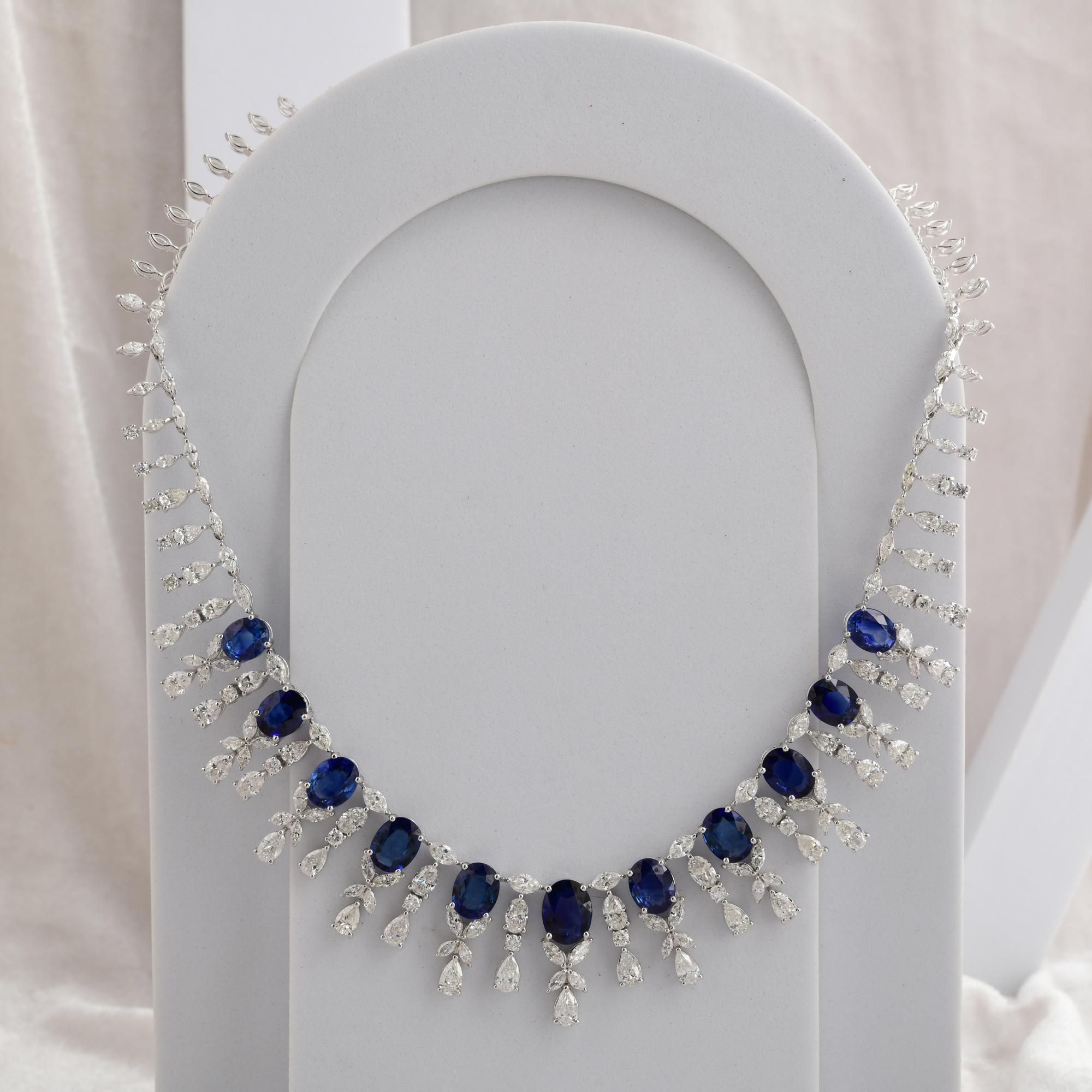 23,24 Karat Blauer Saphir 17,57 Karat Diamant 18k Weißgold Hochzeitskette Halskette im Zustand „Neu“ im Angebot in Diera, Dubai