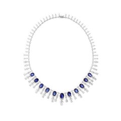 23.24Ct Blue Sapphire 17.57Ct Diamond 18k White Gold Wedding Choker Necklace