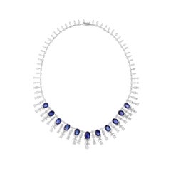 23.24Ct Blue Sapphire 17.57Ct Diamond 18k White Gold Wedding Choker Necklace