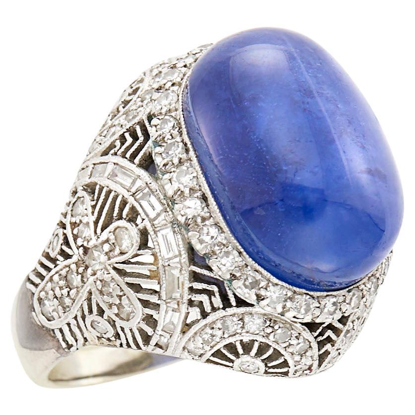 23.25 Carat Star Sapphire Diamond Platinum White Gold Filigree Dome Ring