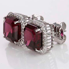 3.26 Rhodolite & .73 Diamond Studs-Asscher Cut-18KT Gold-GIA Certified-Rare