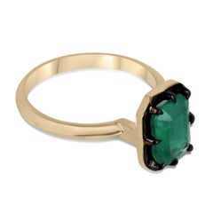 2.32ct 14K Dark Green Emerald Georgian Styled Black Rhodium Solitaire Gold Ring