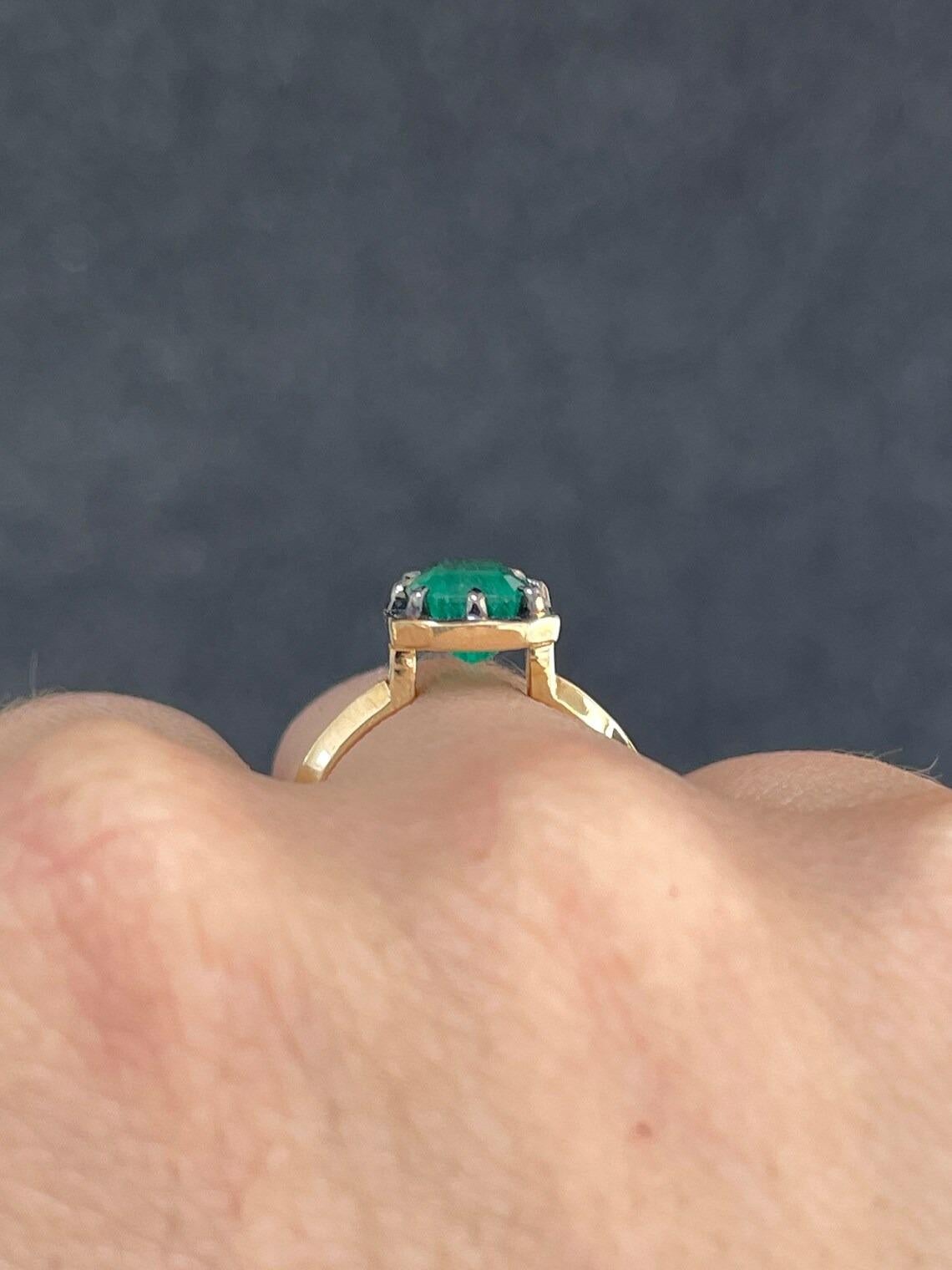 2.32ct 14K Dark Green Emerald Georgian Styled Black Rhodium Solitaire Gold Ring For Sale 3