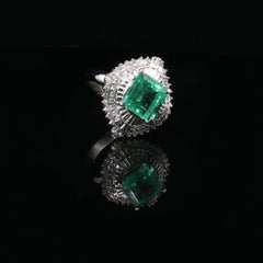 Anillo de diamantes y esmeralda colombiana de 2,32 ct, platino PT900, con halo de baguettes, talla 6, de segunda mano