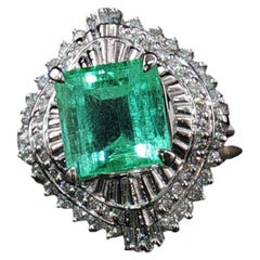 Anillo de diamantes y esmeralda colombiana de 2,32 ct, platino PT900, con halo de baguettes, talla 6, de segunda mano