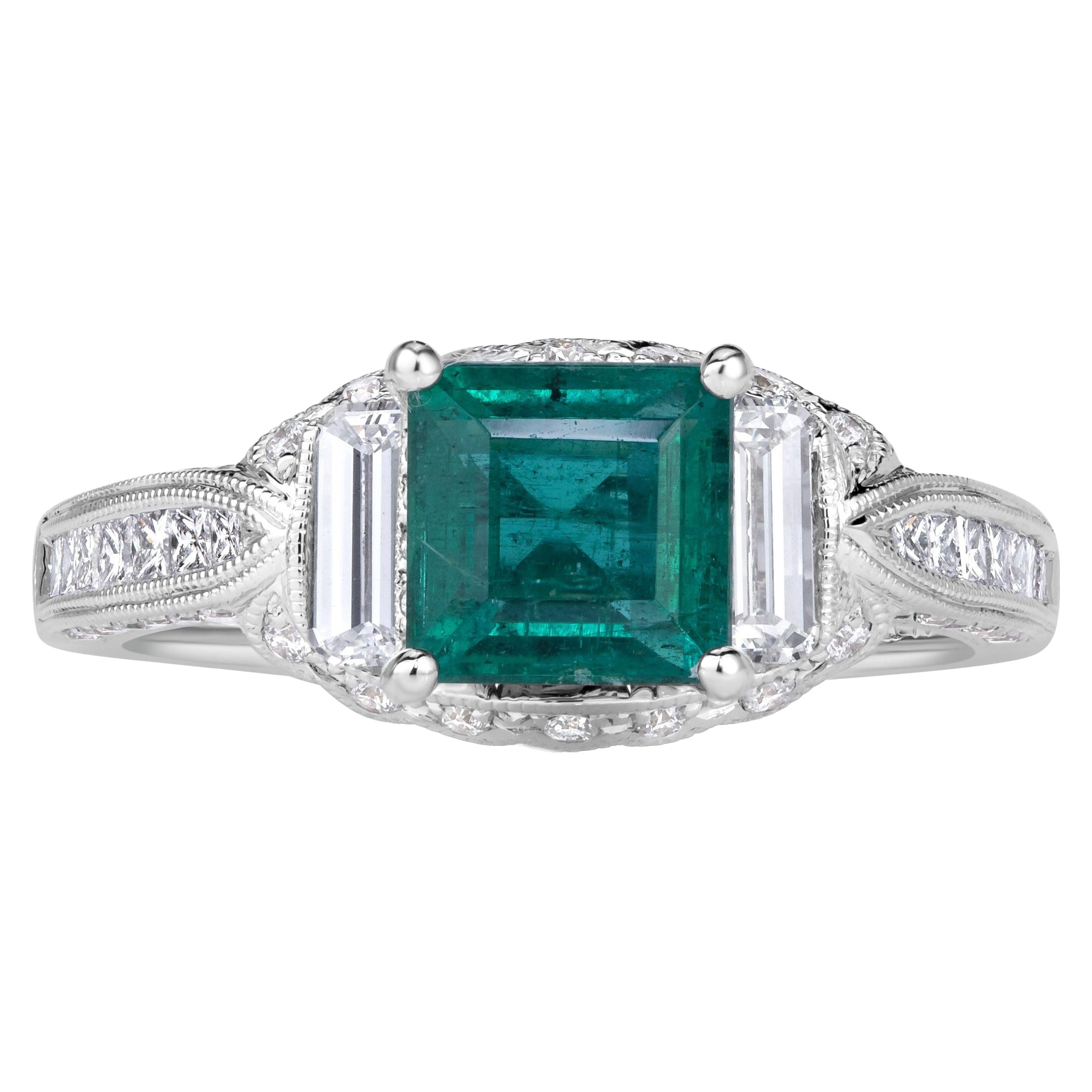 2.32ct Emerald Cut Green Emerald Engagement Ring