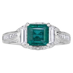 2.32ct Emerald Cut Green Emerald Engagement Ring
