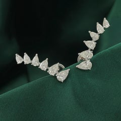 2.32Ct Oval & Pear Cut Natural Diamond Climber Earrings 18K White Gold