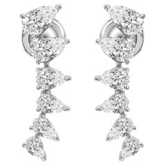 2.32Ct Oval & Pear Cut Natural Diamond Climber Earrings 18K White Gold