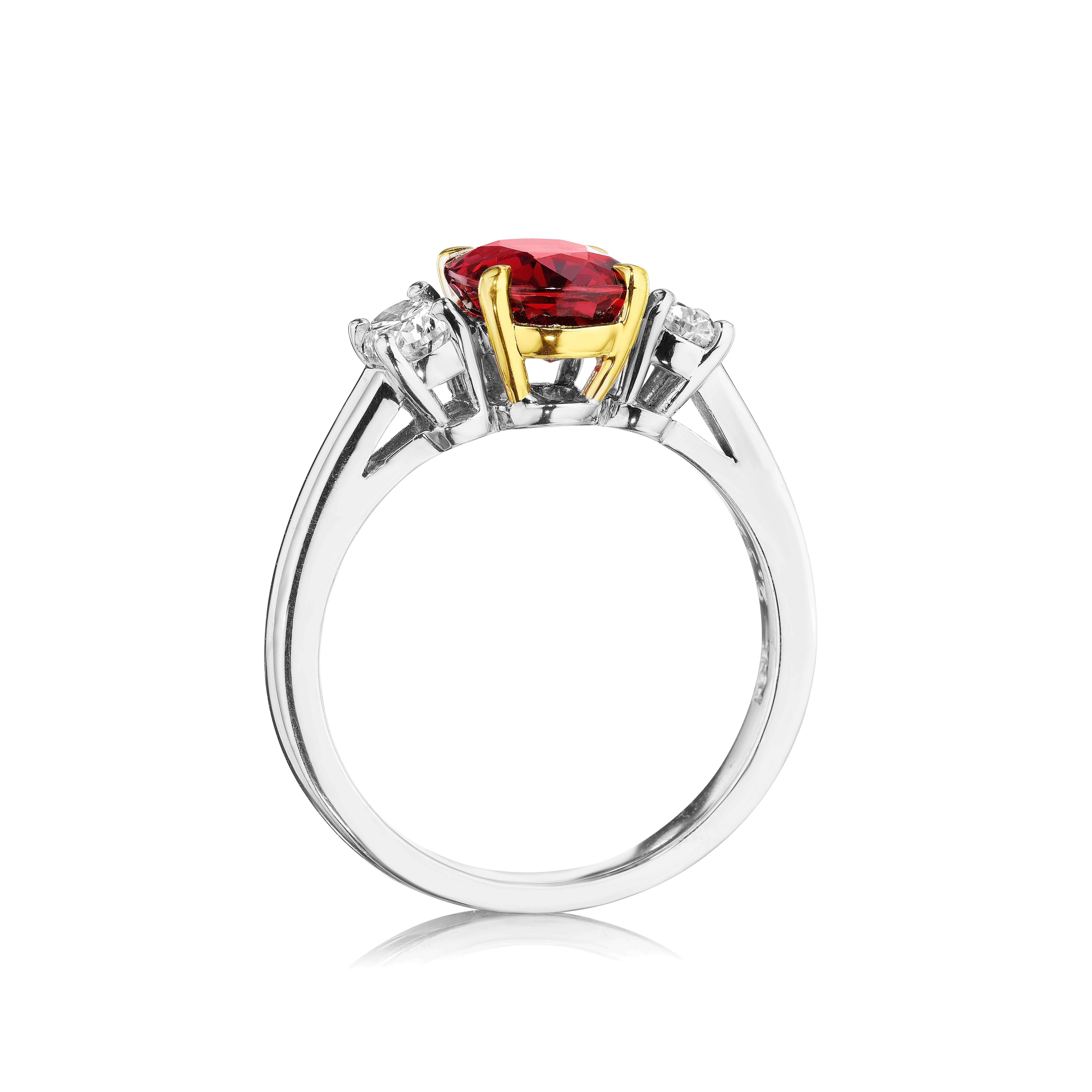 Modern 2.32ct Oval Ruby & Diamond 3 Stone Ring For Sale