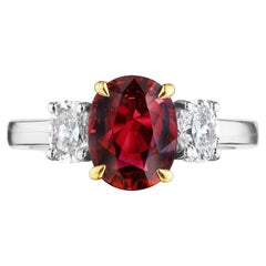 2.32ct Oval Ruby 
Diamond 3 Stone Ring