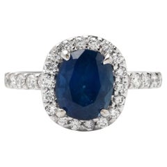 2.32ct Oval Sapphire Ring in 14K White Gold; 0.75ct Side Diamonds
