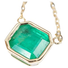 2.32ct Zambian Emerald Necklace 14K Yellow Gold Pendant Necklace Bezel Set R4053